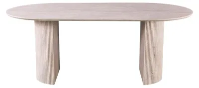 Image de Table à manger ovale VAGOS – 200 x 100 cm – Coloris travertin – Design contemporain effet pierre