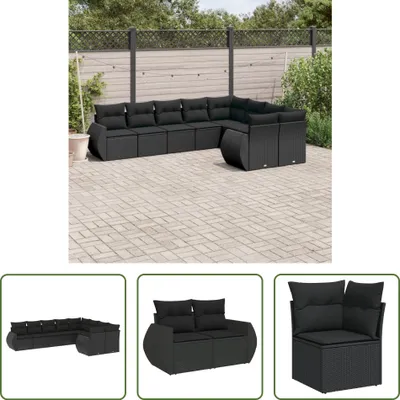 Produktbild von The Living Store 9-tlg. Garten-Sofagarnitur mit Kissen Schwarz Poly Rattan