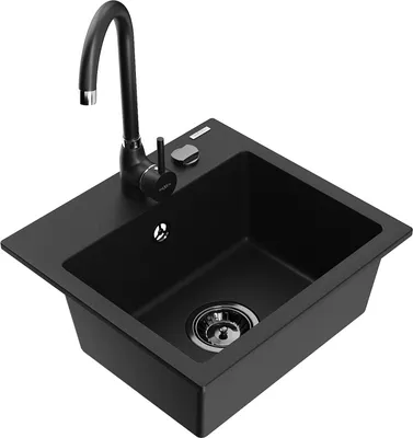 Produktbild von Mexen Milo 1-Becken-Granit-Spüle mit Mischbatterie Telma, Schwarz - 6505-77-670200-70-B