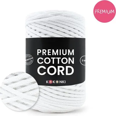 Produktbild von KOKONKI Premium Baumwollkordel 3 mm 100 m Weiß aus Recycling-Baumwolle