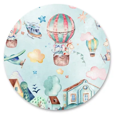 Produktbild von Sticker Kreis für Kinder Ballons TIERE Wolken Sterne Häuser Hubschrauber Aquarelle Wandtattoo Aufkleber Kinderzimmer 100 cm x 100 m