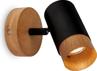 Immagine prodotto di Faretto, nero, con legno, escl. 1xGU10/max.9W