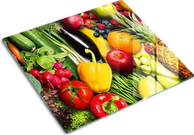 Obrázek produktu pro Kryt varné desky – Kryt na indukční desku – Ochranná skleněná deska – 60x52 cm – Skleněné ochranné desky na sporák –Tvrzené sklo –Zelenina a ovoce