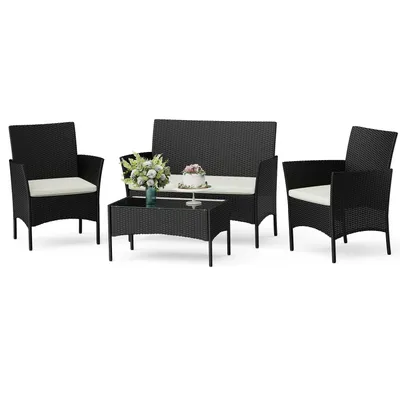 Produktbild von Gartenlounge-Set 4-teilig - Wetterfeste Polyrattan Sitzgruppe für 4 Personen - Gartenmöbel-Set für den Außenbereich aus Rattan, Gartenmöbel-Set für 4