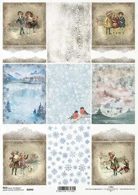 Immagine prodotto di ITD Carta di riso per decoupage R2040 Sfondi invernali, panorami, edifici innevati, decorazioni natalizie per bambini