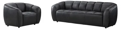 Produktbild von 3-Sitzer-Sofa und ein Sessel aus schwarzem Leder PRADONI