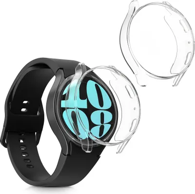 Produktbild von kwmobile 2x Schutzhülle kompatibel mit Samsung Galaxy Watch 6 44mm Hülle - Fullbody Cover Set aus Silikon - Transparent