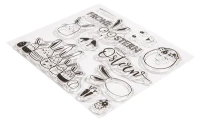 Produktbild von Clear Stamps Rayher "Frohe Ostern", 11 Motive, 102,5 x 97 mm, Silikonstempel