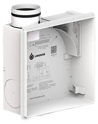 Imagen del producto de Carcasa Limodor modelo ONE para montaje empotrado, conexión de Ø80/75 mm en la parte superior izquierda, 1 unidad.
