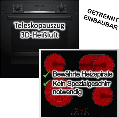 Produktbild von Herdset Bosch Backofen EcoClean mit PKM Glaskeramikkochfeld Bräterzone autark 60 cm