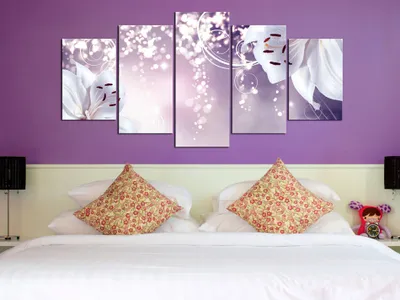 Produktbild von Akustikbild Blumen silber 200x100 cm Bilder Akustikschaum Hochleistungsschallabsorber Schallschutz Leinwand 5 tlg Wandbild Raumakustik Schalldämmung b-A-0031-b-p