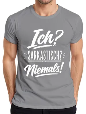 Zdjęcie produktu dla Ja? Sarkastyczny? Nigdy! Koszulka męska z napisem "Humor, ironia, sarkazm", kolor szary, rozmiar S