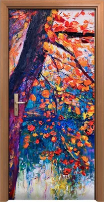 Produktbild von Türposter 90x200 cm Türaufkleber Türtapete Türfolie Klebefolie Malerei Baum bunte Wasser