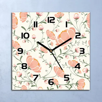 Produktbild von Wanduhr Echt-Glas-Küchenuhr Zarte Blumen Quarz Lautlos 30x30 Deko Bilder