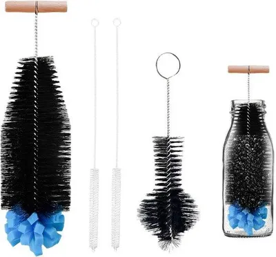 Produktbild von Famanu Flaschenbürsten Set - 4-teilig mit schwarzen Borsten und blauen Schwämmen