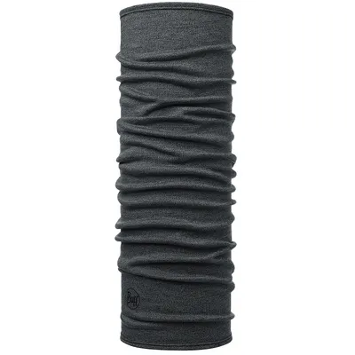 A grey Buff neck gaiter is shown against a white background.