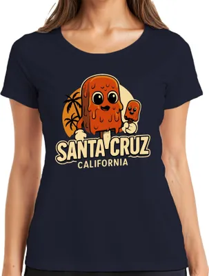 Produktbild von Santa Cruz Eis am Stiel Cartoon Palmen Kalifornien Retro Vintage Damen T-Shirt, Navy, S