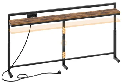 Zdjęcie produktu dla Stolik konsolowy o regulowanej wysokości 180 cm, z listwą zasilającą i portami USB, w stylu vintage, kolor brązowy, idealny do salonu