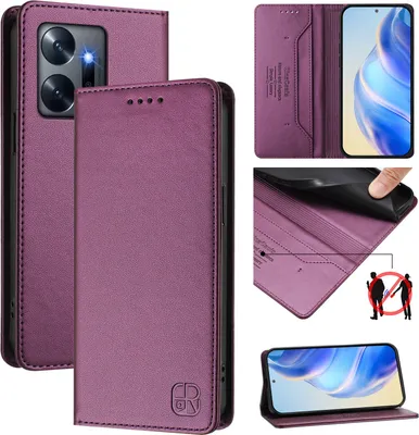 Produktbild von Lederhülle für Infinix Zero 20 Hülle Flip Brieftasche Kartenfächern Ständer Schutzhülle Lila