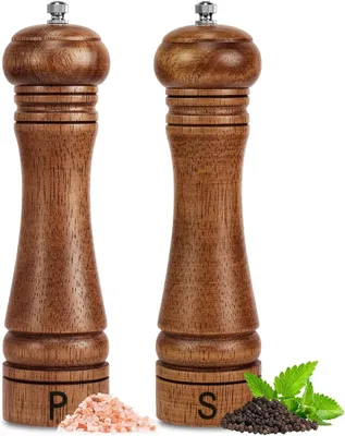 Produktbild von Salz- und Pfeffermühlen-Set aus Holz, nachfüllbar, Salz- und Pfeffermühlen,verstellbar für Grobheit, aus massivem Eichenholz mit Keramik-Edelstahlkern