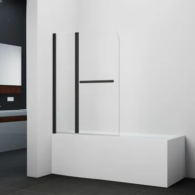 Zdjęcie produktu dla Parawan nawannowy MARWELL Black Vital 2 - 2-skrzyd?owy, 140x100cm - kabina w kolorze czarnym - kabina prysznicowa