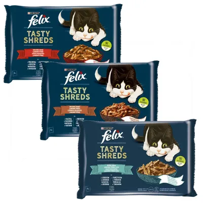 Produktbild von Purina Felix Tasty Shreds Nassfutter für Katzen, Geschmacksmischung in Sauce, 12 x 80 g