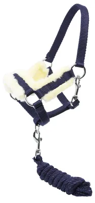 Image de Licol et longe en moumoute bleu marine pour hobby horse