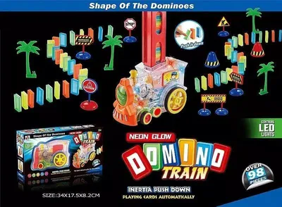 Produktbild von Spielzeug Lokomotive mit automatischer Domino-Setzfunktion, batteriebetrieben