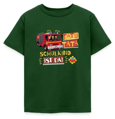 Produktbild von Spreadshirt Feuerwehrmann Sam™ Tatü Tata Schulkind Ist Da Kinder T-Shirt, 110/116 (5-6 Jahre), Forstgrün