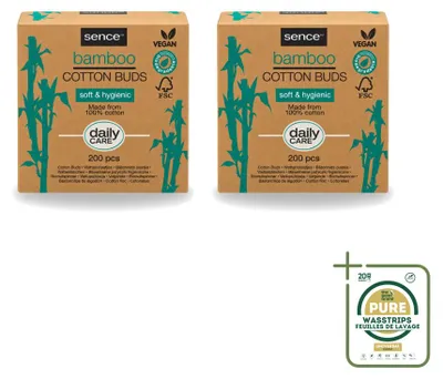 Image de 2 x Coton-tiges en bambou Sence - Biodégradables et véganes - Pack économique - 2 pièces