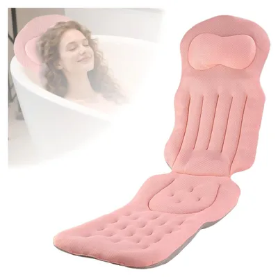 Produktbild von Ganzkörper Badewannenkissen 131 * 38 cm, Badewannenmatte mit Kopfstütze, verdickte Badewannenmatte mit Nacken- und Rückenunterstützung, Badewannenkissen mit Saugnäpfen