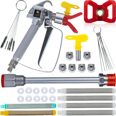 Immagine prodotto di Rosfix Set Pistola a Spruzzo per Verniciatura 517 con Ugello, Spazzole per la Pulizia, Lancia da 30 cm, Filtri a Maglie 30/60/100, Guarnizioni