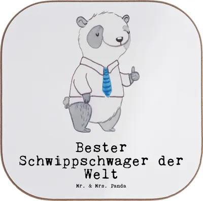 Produktbild von Mr. & Mrs. Panda Untersetzer Glas Panda Bester Schwippschwager der Welt - Weiß - Geschenk, Schwager, Geschenkidee, Verwandtschaft, Schwibschwager, Holzuntersetzer