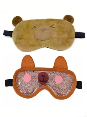 Produktbild von Set mit 2 niedlichen braunen Bären-Augenmasken, wiederverwendbare Gel-Augenmaske, kühlende Cartoon-Augenmaske, lustige Schlafmaske für Kinder und Erwachsene, Wärme- und Kälte-Augenmaske gegen geschwollene Augen