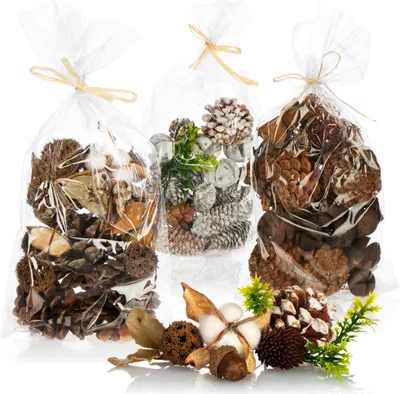 Produktbild von COM-FOUR® 3x Weihnachtsdekoration im Beutel mit Zapfen und Zweigen - Streudeko weihnachtlich - Bastel Set - Tischdeko - Adventskranz - Weihnachtsschmuck