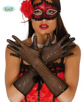 Produktbild von lange Pailletten-Handschuhe schwarz 42 cm