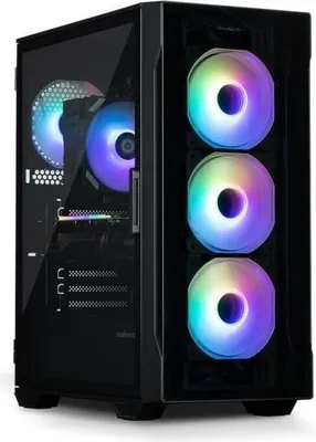 A black ZALMAN PC case with multiple RGB fans.