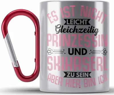 Produktbild von Trendation - Ski Damen Edelstahl Tasse Karabiner Geschenk Skihaserl Geschenkidee Spruch Skihase Apreski Geschenkidee Frauen (Rot)