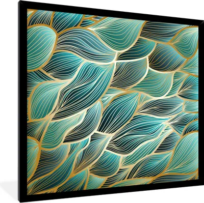 Produktbild von MuchoWow® MuchoWow® Gerahmtes Poster Muster - Gold - Abstrakt - Welle 40x40 cm - Poster mit zchwarzem Bilderrahmen - Mit Rahmen - Wanddekoration Schlafzimmer