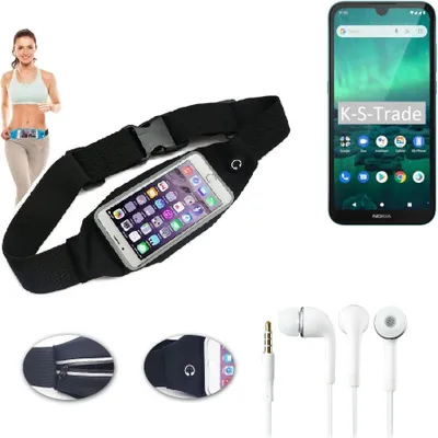 Produktbild von K-S-Trade Bauchtasche Gürteltasche kompatibel mit Nokia 1.3 schwarz + Kopfhörer. Sport Running Jogging Fitness Laufen Umhängetasche Exercise