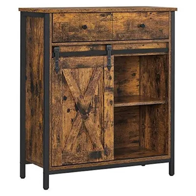 Obrázek produktu pro VASAGLE Komoda s posuvnými dveřmi vintage, černá, hnědá 70x30x80cm