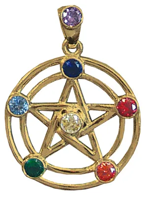 Produktbild von Anhänger "Pentagramm" 7 Chakrensteine Messing