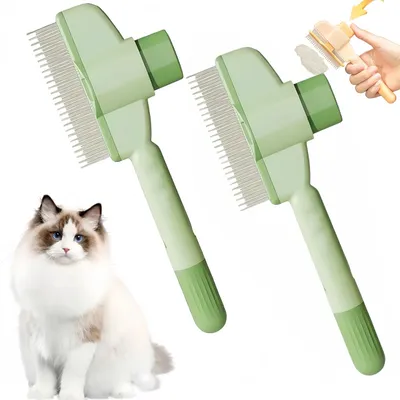 Produktbild von 2er Reinigungsbürste für Haustiere,Haustier Bürsten, Hundebürste,Katzenbürste,mit Entriegelungsknopf für langes und kurzes Fell Hunde Und Katzen,Grün