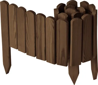 A wooden garden border fence on a white background.