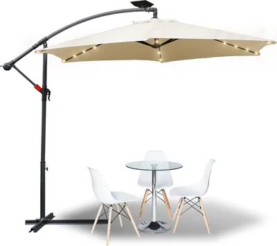 Immagine prodotto di Ombrellone Jopassy 300 cm con illuminazione a LED e manovella – Protezione UV idrorepellente pieghevole – Ombrellone da mercato – Beige