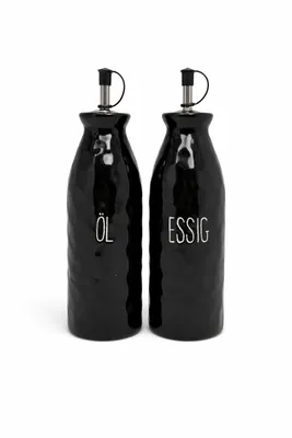 Produktbild von Keramik Essig- & Ölspender Set | 2er Set 7x7x22 cm | Flaschen mit Ausgießer – Küchenserie mit Butterdose, Utensilien-Kanne, Milch & Zucker