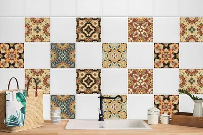 Produktbild von 24 Stück Laminierter Fliesenfolie Fliesenaufkleber für Küche und Bad Braune Dekoration 20 x 20 cm