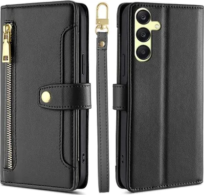 Produktbild von Handykette Samsung Hülle mit Band Handyhülle Kartenfächer Kunstleder Umhängetasche Galaxy A25 Schwarz