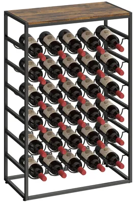 Produktbild von Weinregal - Freistehendes Holzregal für 30 Flaschen - 6 Ebenen - Mit Arbeitsplatte - Rustikal Braun