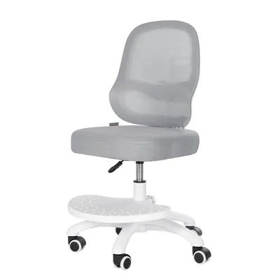 Obrázok produktu pre Kancelárska stolička Kinder, 3D nastaviteľná s podnožkou, sivá – Ergonomická stolička k písaciemu stolu – priedušná opierka chrbta a nastaviteľná hĺbka sedadla
